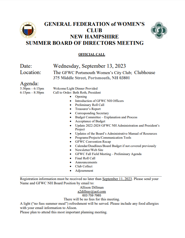 Summer Board Meeting Rescheduled 
