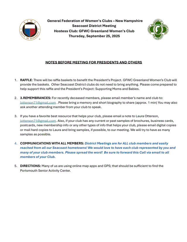 GFWC Seacoast District Meeting 2025 - 2